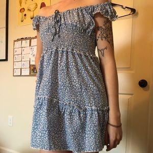 Off the shoulder blue floral dress